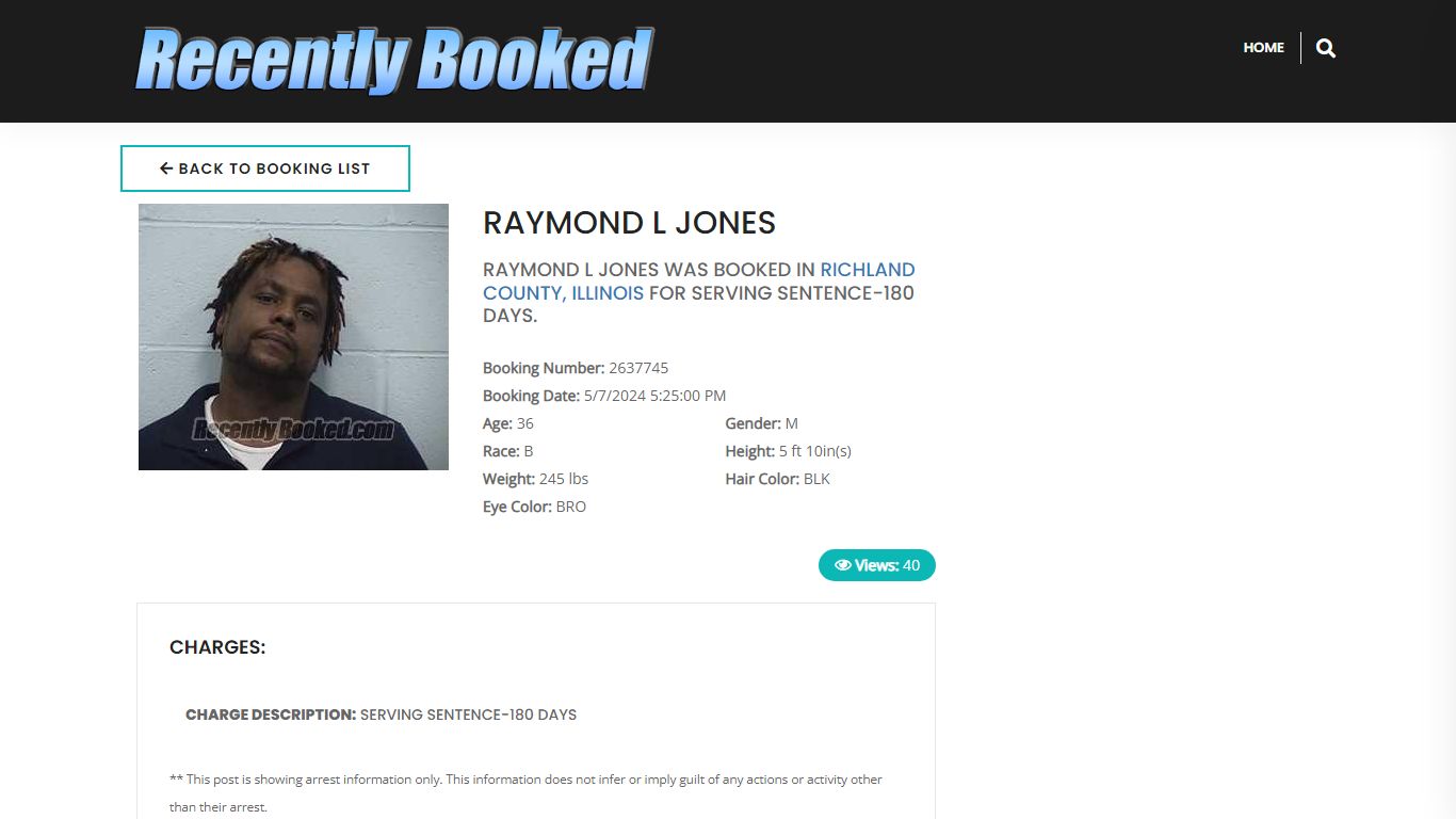 Recent Booking / Mugshot for RAYMOND L JONES in Richland County, Illinois